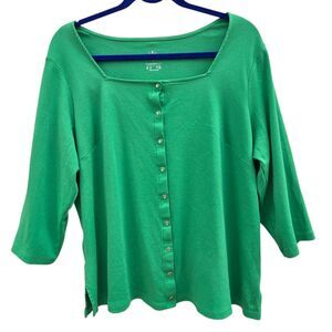 Isaac Mizrahi Live! Women's Pima Cotton Curved Hem Top Green 1x